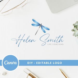 Editable Dragonfly Logo Template, Yoga Logo, Wellness Life Coaching, Spiritual Logo, DIY Logo, Psychology Logo, Instant Access, Healing Logo
