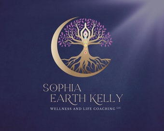 Logotipo de yoga prefabricado Chakra Wellness, logotipo de mujer árbol, logotipo de luna, logotipo de coaching de vida, logotipo de empresa, diseño de logotipo de Chakras, diseño de logotipo de curación.