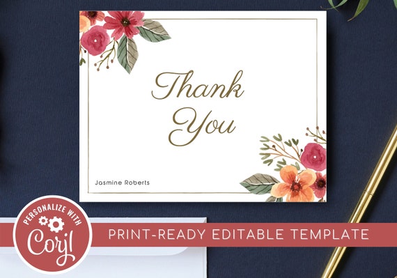 Editable Thank You Card Template Print-ready High-quality - Etsy