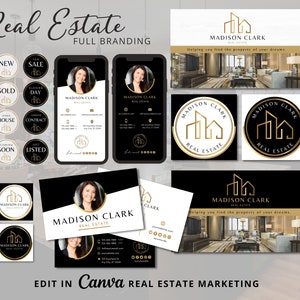 DIY Real Estate Branding Pack: Logo Designs, Business Card, Stamps, Email Signature, Social Banner... Editable Templates Instant Access image 3