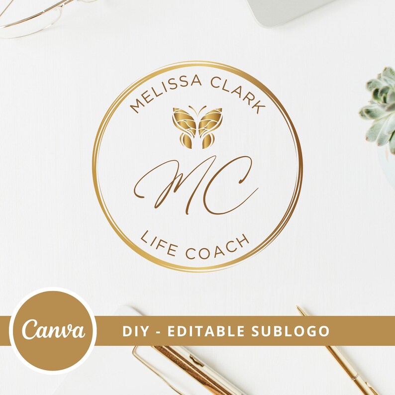 Diseño de logotipo editable de mariposa, plantilla de Canva, logotipo de coaching de vida de bienestar, logotipo de curación, logotipo de spa, logotipo de psicología de bricolaje, acceso instantáneo. imagen 5