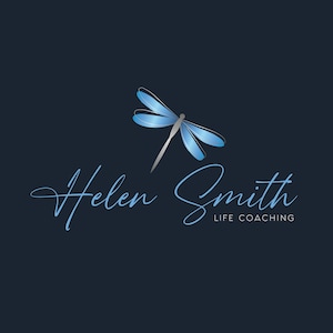 PREMADE LOGO, Dragonfly Blue Logos: Circle Logo Stamp and Watermarks Included. Yoga Logo, Wellness Life Coac, Holistic, Psychology, Therapy.