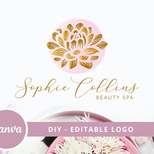 DIY Beauty SPA Logo Design, Instant Access, Wellness Logo, Lotus Flower Logo, Cosmetic Logo, Meditation Logo, Healing Flower Logo, Yoga Logo