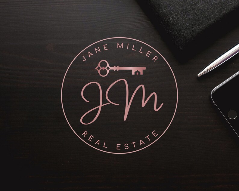 PREMADE LOGO for Real Estate Agents, Rose Gold Key House Branding: Main Logo, Submark Logos and Watermarks Realtor Personalized branding image 10
