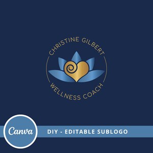 Design del logo modificabile Heart Lotus, modello Canva con logo benessere, logo life coaching, logo cura, logo curativo, logo terapia di coppia, logo yoga immagine 6