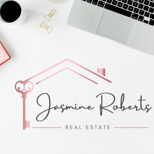 Rose Gold REAL ESTATE LOGO - Broker Premade Logo Design, Submark and Watermark, Logo Stamps -  High-Quality Branding for Realtors