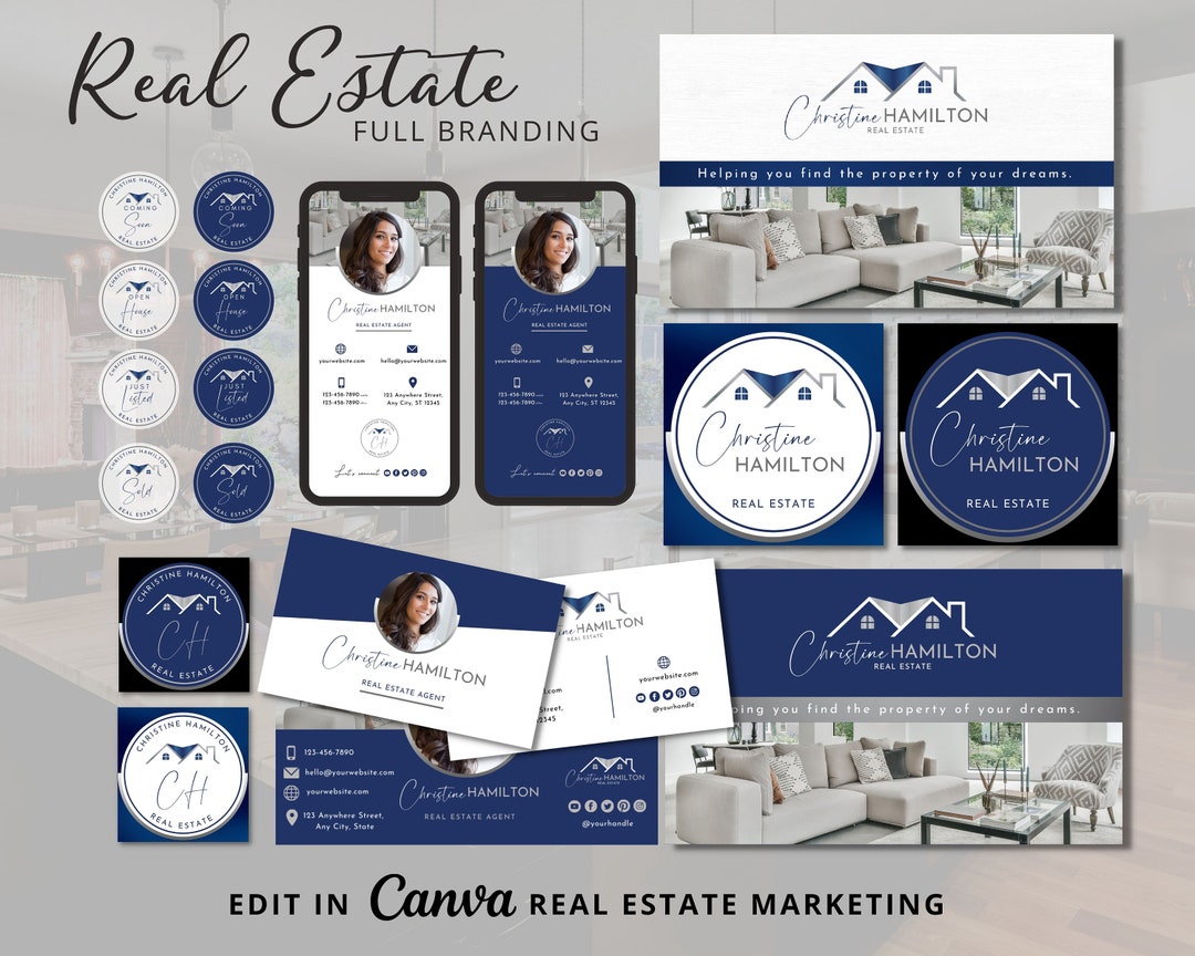 DIY Real Estate Blue Logo Branding Kit: Business Cards, Email ...