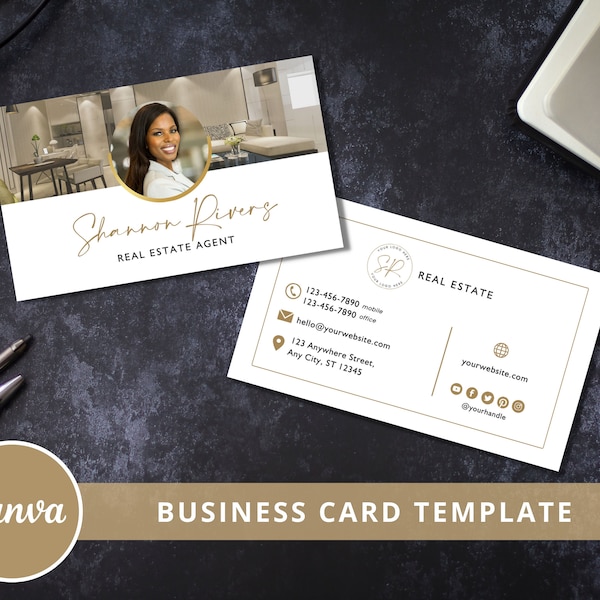 Real Estate Business Card Template - Editable Card Design Template in Canva, Fully Editable, Double Sided, Print-Ready - Instant Access