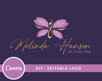 DIY Butterfly Infinity Logo Template. Wellness Spiritual Logo Design Template, Yoga, Coaching, Spa, Psychology. Canva Logo, Instant Access.