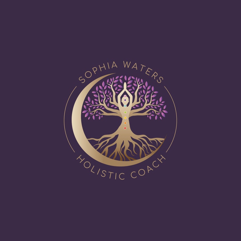 Tree of Life Holistic Logo, Tree Woman Logo. Premade Wellness Logo, Tree Moon Life Coaching Logo, Chakras Logo Design, Healing Logo Design. image 5