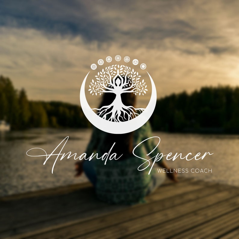 Tree of Life Logo Design, Tree Woman Premade Logo, Holistic Moon and ChaKras Logo, Yoga, Spa, Life Coach, Psychology, Wellness, Naturopathy. image 2