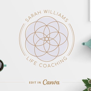 Editable Flower Of Life Logo Design, DIY Canva Logo Template, Geometric Logo, Wellness Life Coach, Beauty, Spa Yoga Instant Edit & Download image 2
