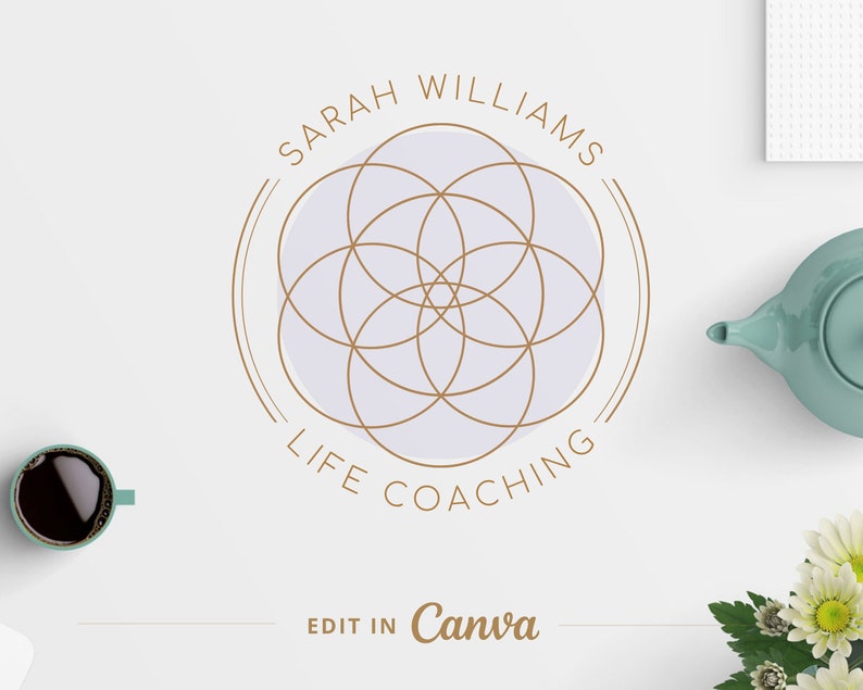 Editable Flower Of Life Logo Design, DIY Canva Logo Template, Geometric Logo, Wellness Life Coach, Beauty, Spa Yoga Instant Edit & Download image 2