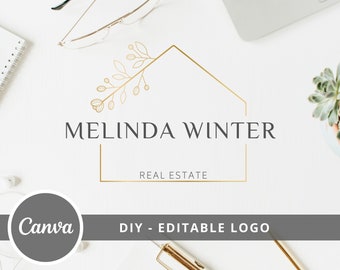 Editable Logo Design - Real Estate Canva Template - Floral House, DIY Logo, Realtor Logo, House Logo, Instant Access, Edit & Download