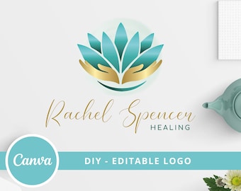 Editable Spiritual Logo Template, Yoga Logo, Wellness Life Coaching, Lotus Logo, DIY Logo, Psychology Logo, Instant Access Edit and Download