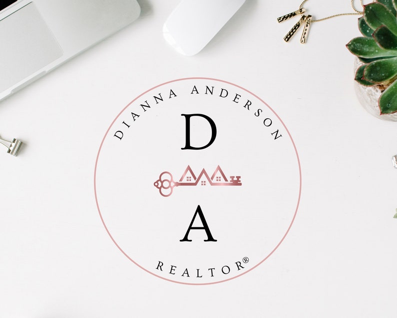 Rose Gold Real Estate Logo Design, Submark Logo, Watermarks Personalized Realtor Branding, Modern Logo for Real Estate Agents image 3