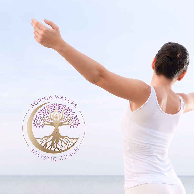 Tree of Life Holistic Logo, Tree Woman Logo. Premade Wellness Logo, Tree Moon Life Coaching Logo, Chakras Logo Design, Healing Logo Design. image 8