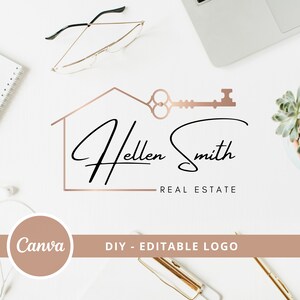 DIY Real Estate Agent Logo Design, Editable Logo Template, House and Key Logo, Realtor Logo, Fully Editable Canva Template, Instant Access.