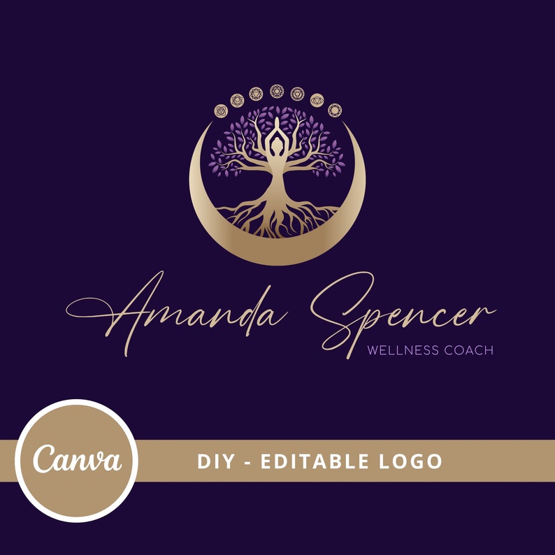 TREE of LIFE fai da te Logo Design, Logo Donna Albero, Modello Canva Logo Benessere, Logo Modificabile Luna Albero, Yoga, Life Coach, Psicologia, Logo Spa immagine 2