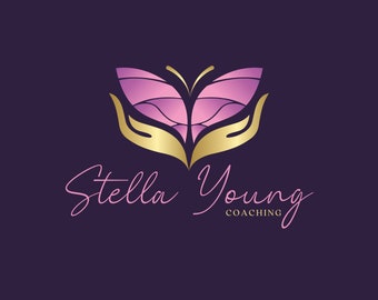 Premade LOGO DESIGN, Purple Butterfly Coaching Logo, Wellness, Psychology Logo, Transformation, Hand Logo, Counseling Premade Brand Design