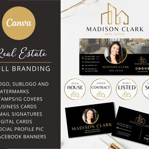 DIY Real Estate Branding Pack: Logo Designs, Business Card, Stamps, Email Signature, Social Banner... Editable Templates Instant Access image 4