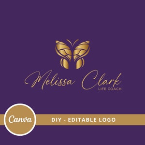 Butterfly Editable Logo Design, Canva Template, Wellness Life Coaching Logo, Healing Logo, Spa Logo, DIY Psychology Logo, Instant Access. image 1