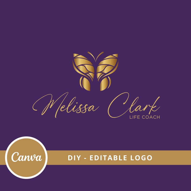 Diseño de logotipo editable de mariposa, plantilla de Canva, logotipo de coaching de vida de bienestar, logotipo de curación, logotipo de spa, logotipo de psicología de bricolaje, acceso instantáneo. imagen 1