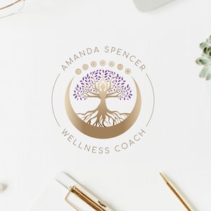 Création de logo Arbre de vie, logo premade femme arbre, logo holistique lune et ChaKras, yoga, spa, coach de vie, psychologie, bien-être, naturopathie. image 5