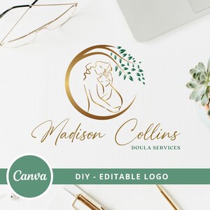 DIY Doula Logo Design, Midwife Logo, Hebamme, Editable CanvaTemplate Logo, Natural Birth Logo, Baby Nursery Logo, Mother and Baby Care Logo. image 8