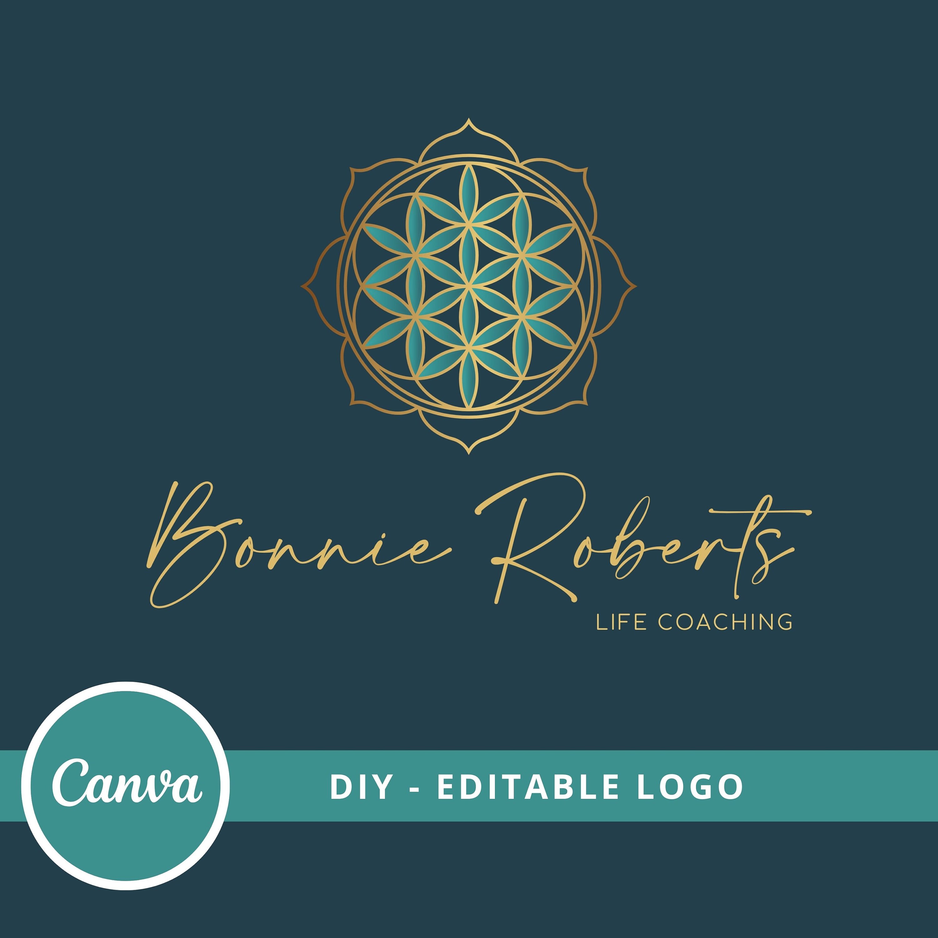 Flower Of Life Mandala Editable Logo, Wellness Logo, DIY Canva Template Logo, Spiritual Logo, Life Coaching Logo, Sacred Geometry Logo.