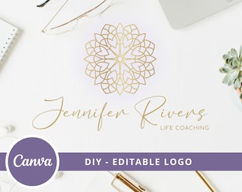 DIY Editable Flower Of Life Logo Design, Canva Logo Template, Geometric, Spiritual, Wellness Life Coach, Spa Yoga- Instant Edit & Download