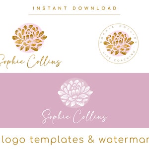 DIY Golden Lotus Logo Template, Lotus Flower Design, Editable Art Design, Wellness Life Coaching Logo, Premade Logo Design Instant Download image 4