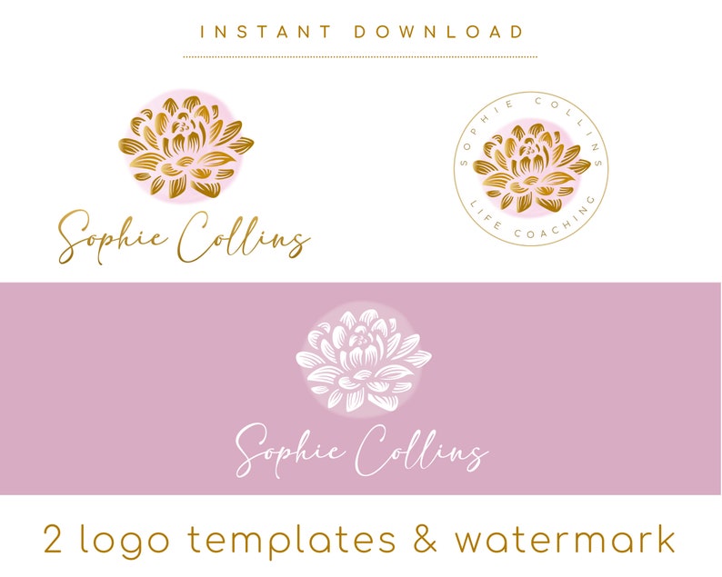 DIY Golden Lotus Logo Template, Lotus Flower Design, Editable Art Design, Wellness Life Coaching Logo, Premade Logo Design Instant Download image 4