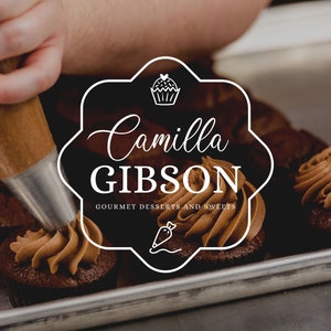DIY Editable Bakery Logo Template made in Canva, Fully Editable. Logo for Chef, Cake Business, Cupcake, Pastry, Sweets... Instant Download