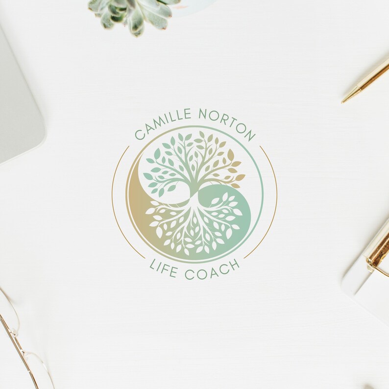 Yoga Tree Logo Design, Nature Balance Design, Yin Yang Logo, Yoga Logo, Wellness Logo, Life Coaching, Logo Baum, Psychology Logo, Watercolor image 7