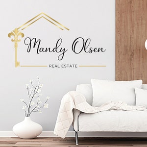 Premade Real Estate Logo Design, Realtor Luxury House Logo, Branding for Real Estate Agents, House and Key Broker Logo, Flower Lily Key Logo image 7