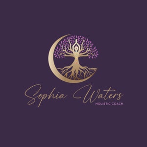 Tree of Life Holistic Logo, Tree Woman Logo. Premade Wellness Logo, Tree Moon Life Coaching Logo, Chakras Logo Design, Healing Logo Design. image 2