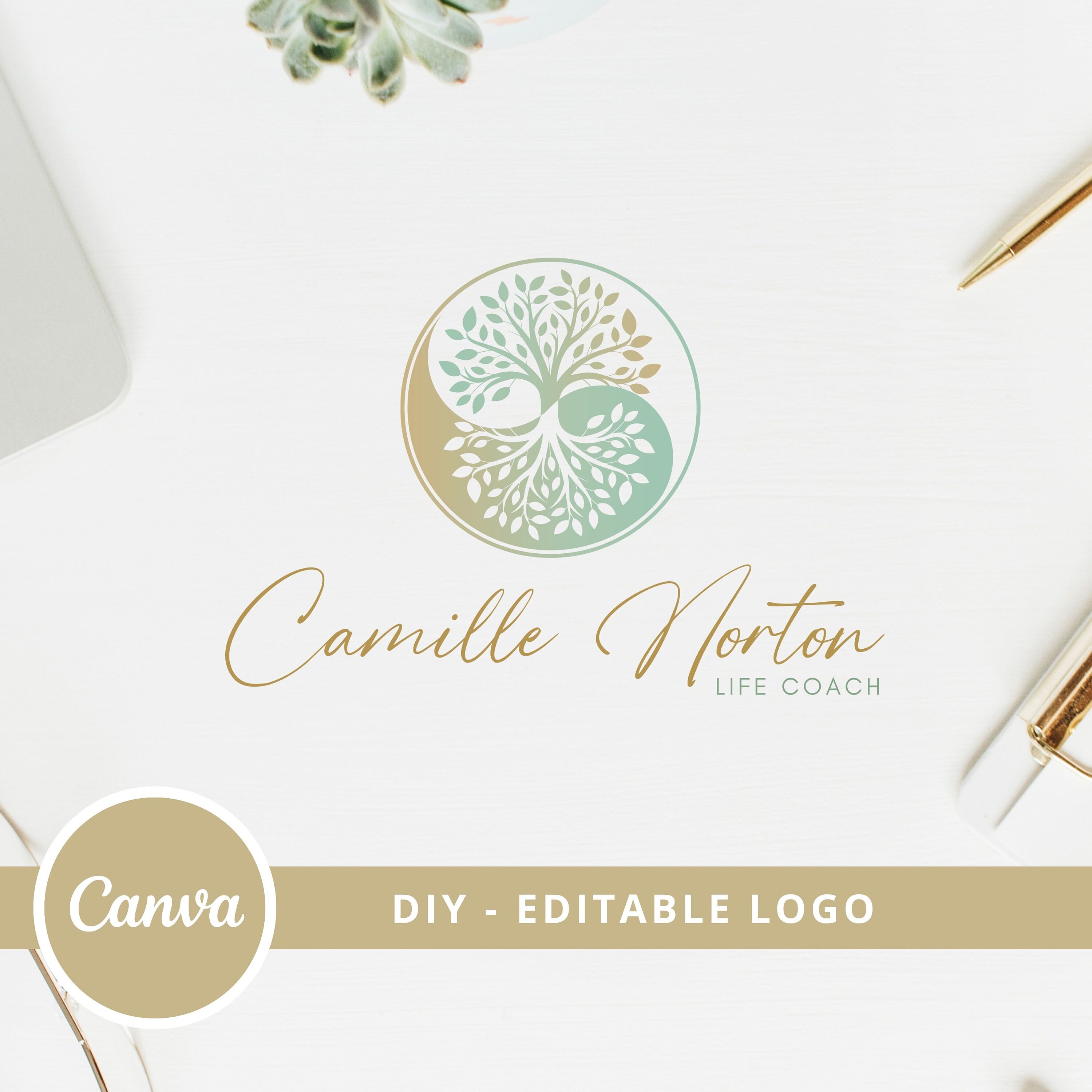 Yin Yang Tree Editable Logo Design, Premade Wellness Logo, DIY Life ...