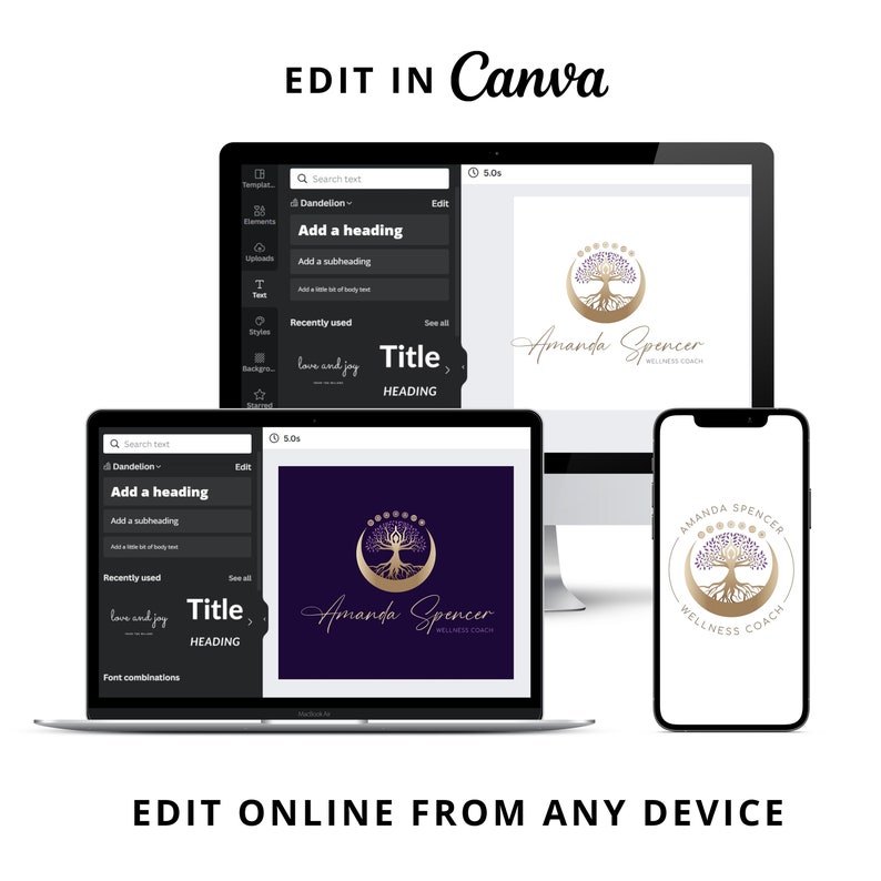 TREE of LIFE DIY Logo Design, Tree Woman Logo, Wellness Logo Canva Template, Tree Moon Editable Logo, Yoga, Life Coach, Psychology, Spa Logo image 10