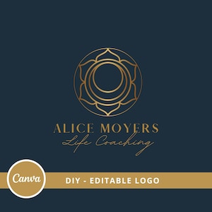 Editable Moon Lotus Flower Logo Design, Mandala Logo Template, Yoga Logo, Wellness Life Coaching, Lotus Logo, DIY Logo, Healing Coach Logo.