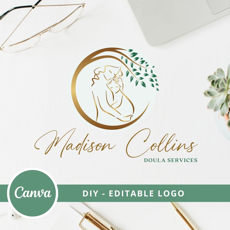 DIY Doula Logo Design, Midwife Logo, Hebamme, Editable CanvaTemplate Logo, Natural Birth Logo, Baby Nursery Logo, Mother and Baby Care Logo. image 1