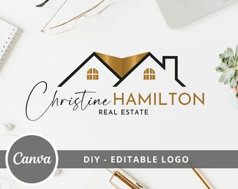 Editable Real Estate Logo Design, DIY Logo Canva Template, Realtor Logo, Signature Logo, House Logo, Instant Access, Edit & Download