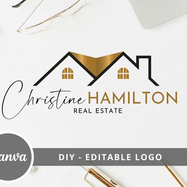 Editable Real Estate Logo Design, DIY Logo Canva Template, Realtor Logo, Signature Logo, House Logo, Instant Access, Edit & Download