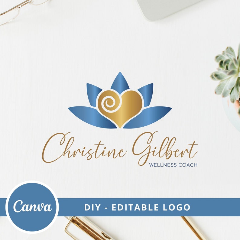 Design del logo modificabile Heart Lotus, modello Canva con logo benessere, logo life coaching, logo cura, logo curativo, logo terapia di coppia, logo yoga immagine 2