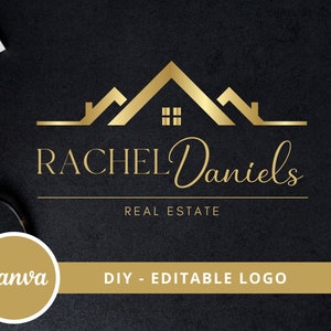 DIY Editable Real Estate Logo Design, Canva Logo Template, Realtor Logo, Signature Logo, Rooftop House Logo, Instant Access, Edit & Download