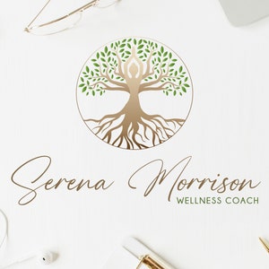Baum des Lebens Logo, Yoga Logo. Vorgefertigtes Logo für Wellness Life Coaching, Psychologisches, Circle of Life Logo, Human Roots, Spa Logo, Kosmetik Logo Bild 1