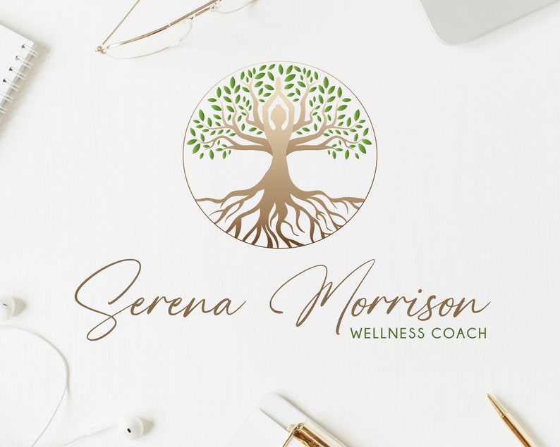 Tree of Life Logo, Yoga Logo. Premade Logo for Wellness Life Coaching, Psychology, Circle of Life Logo, Human Roots, Spa Logo, Cosmetic Logo image 1