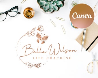 Bearbeitbares Logo-Design, Life Coaching Circle of Life, Schmetterling Natur, DIY-Design-Vorlage, Wellness Life Coaching Logo, Canva Vorlagen