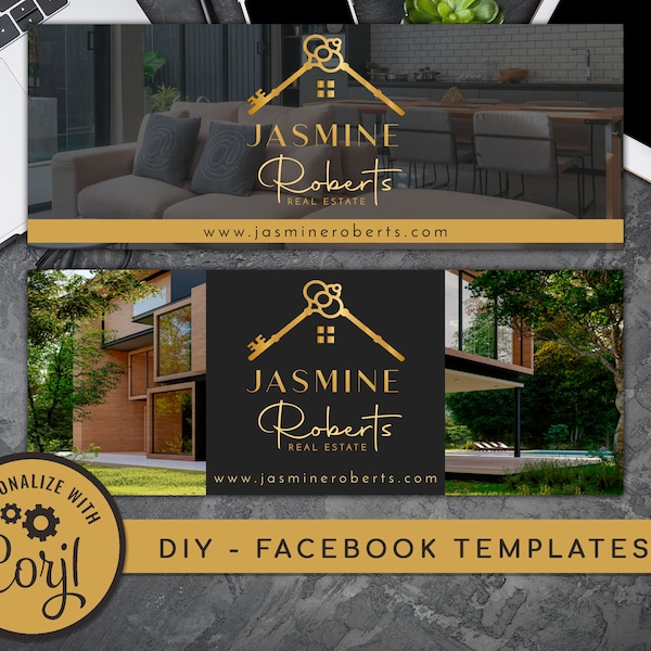 Editable Realtor Facebook Template, Real Estate Facebook Cover and Profile Picture Templates. DIY Instant Download High-Quality Art Design