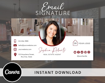 DIY Email Signature Template for Real Estate Agents, Email Footer Design - Fully Editable Canva Template - Instant Download